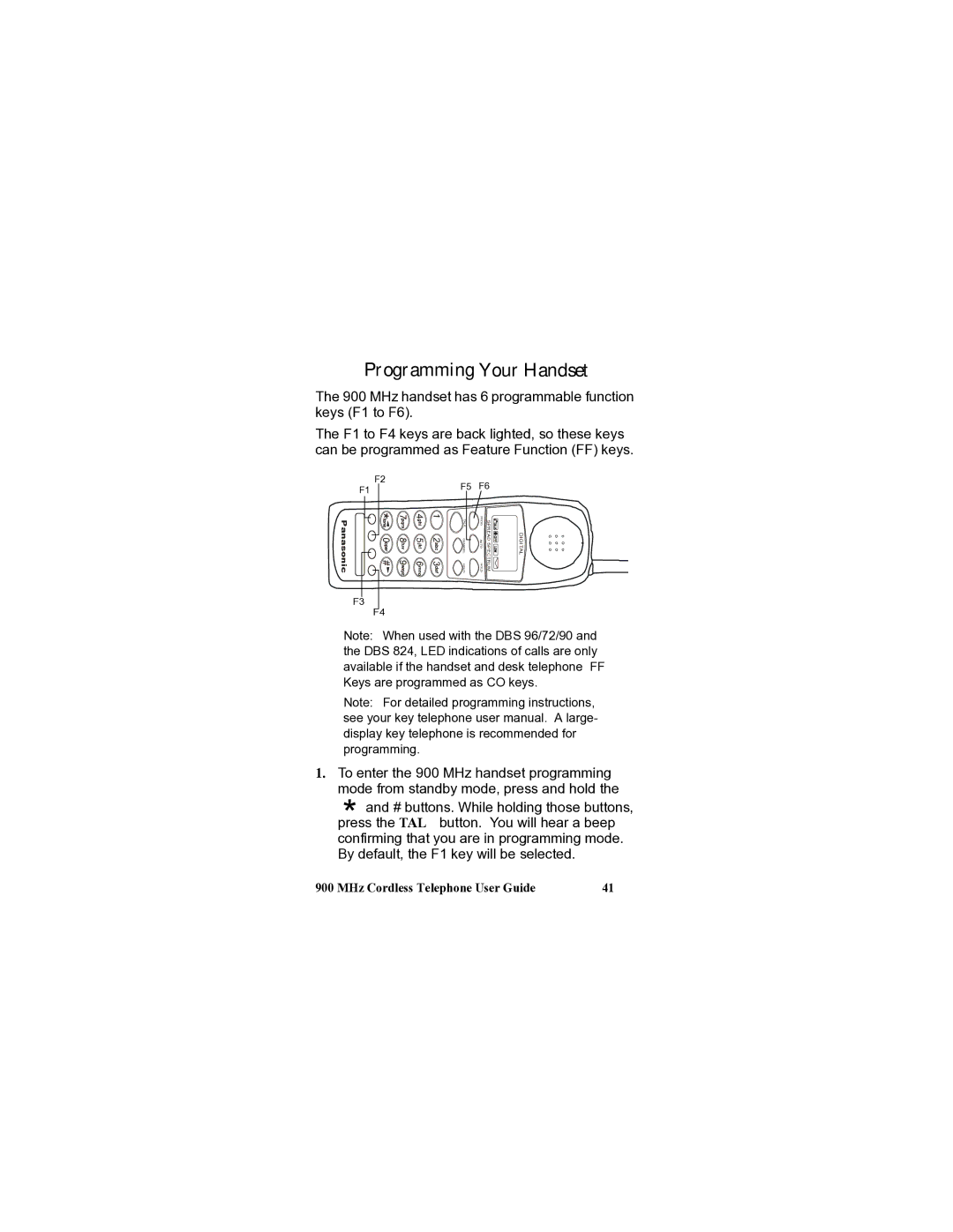 Panasonic VB-44240A manual Programming Your Handset, MHz handset has 6 programmable function keys F1 to F6 