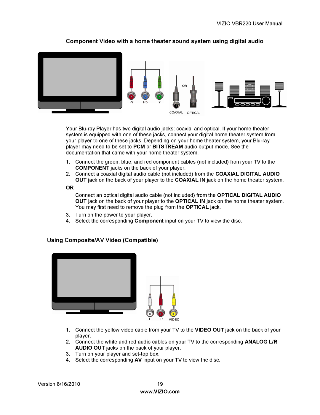 Panasonic VBR220 user manual Using Composite/AV Video Compatible 