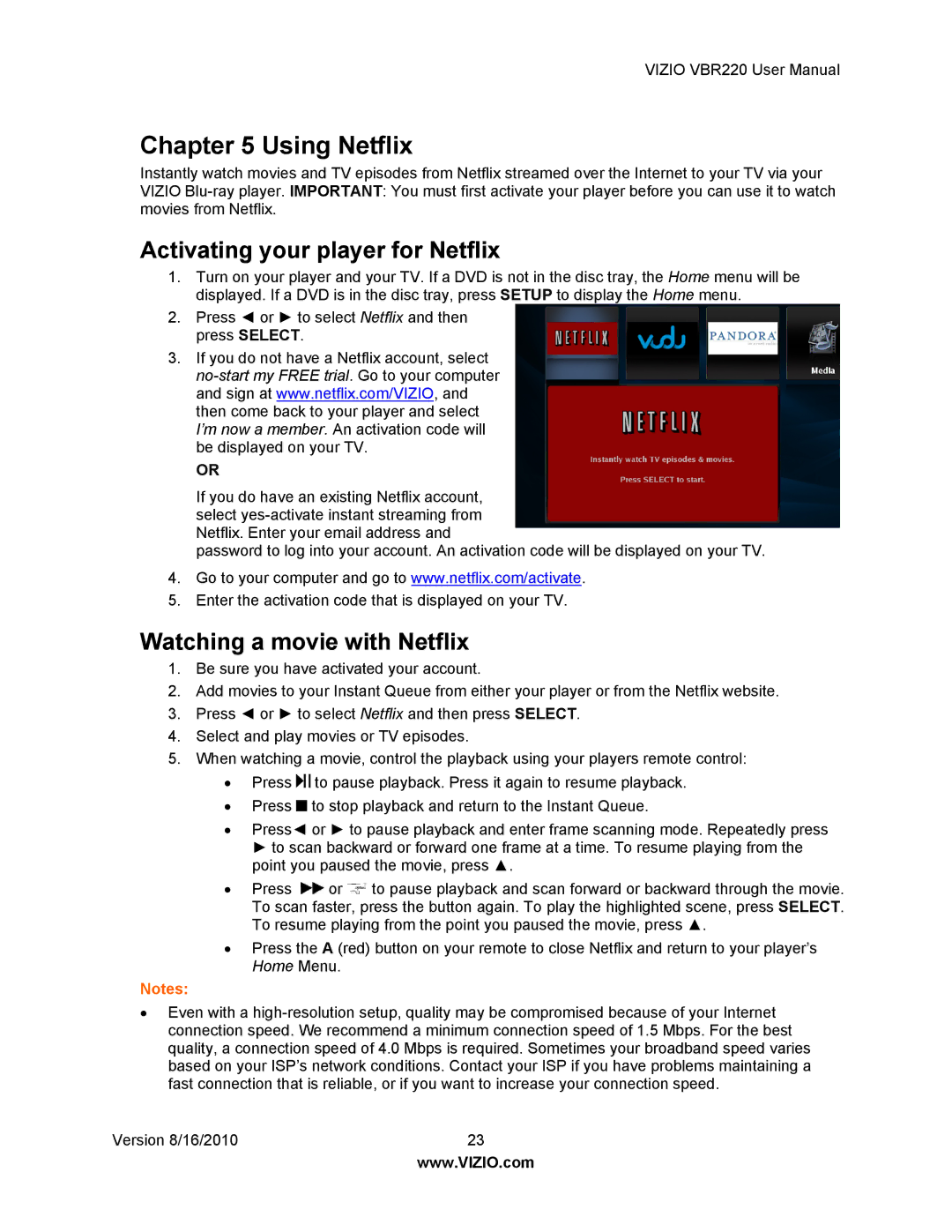 Panasonic VBR220 user manual Using Netflix, Activating your player for Netflix, Watching a movie with Netflix 