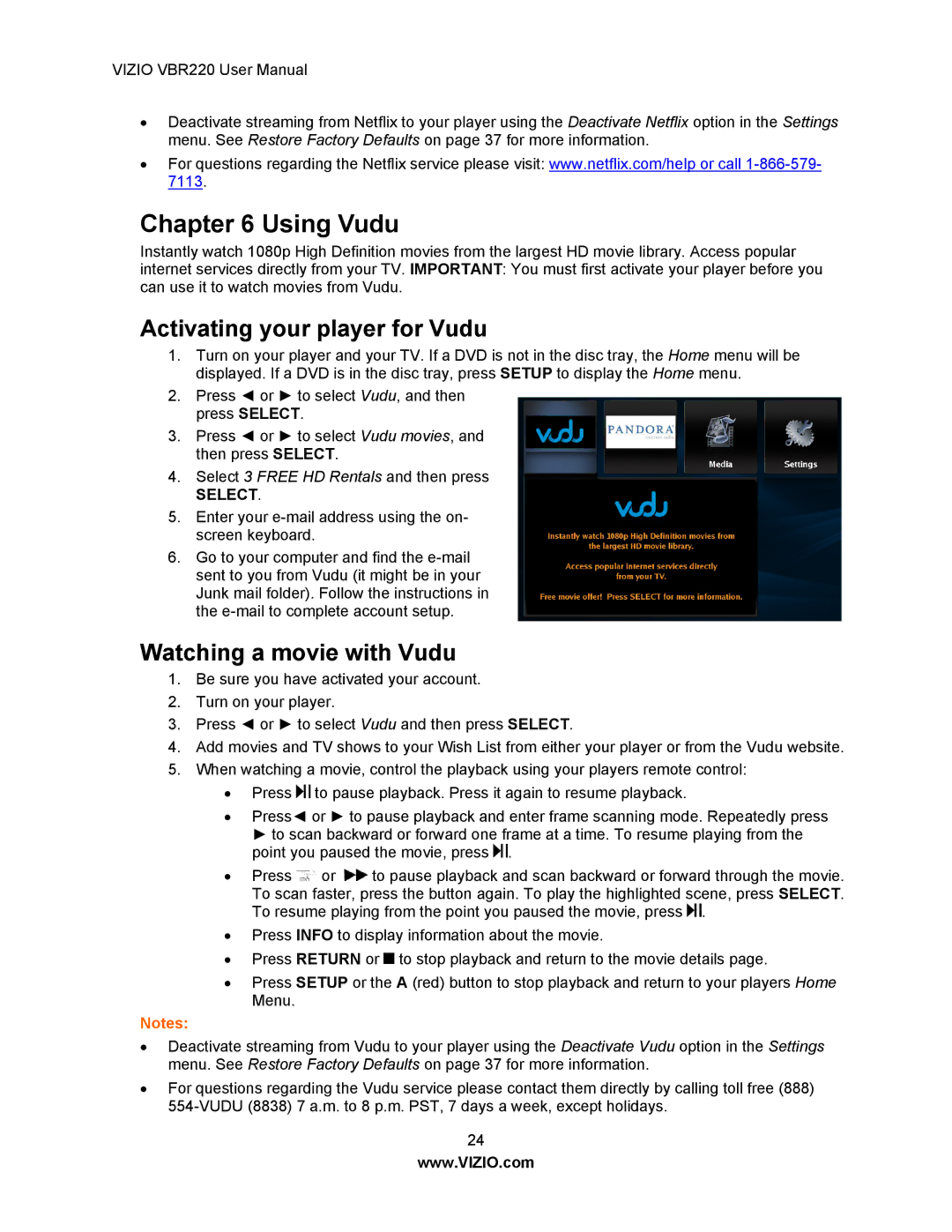 Panasonic VBR220 user manual Using Vudu, Activating your player for Vudu, Watching a movie with Vudu 