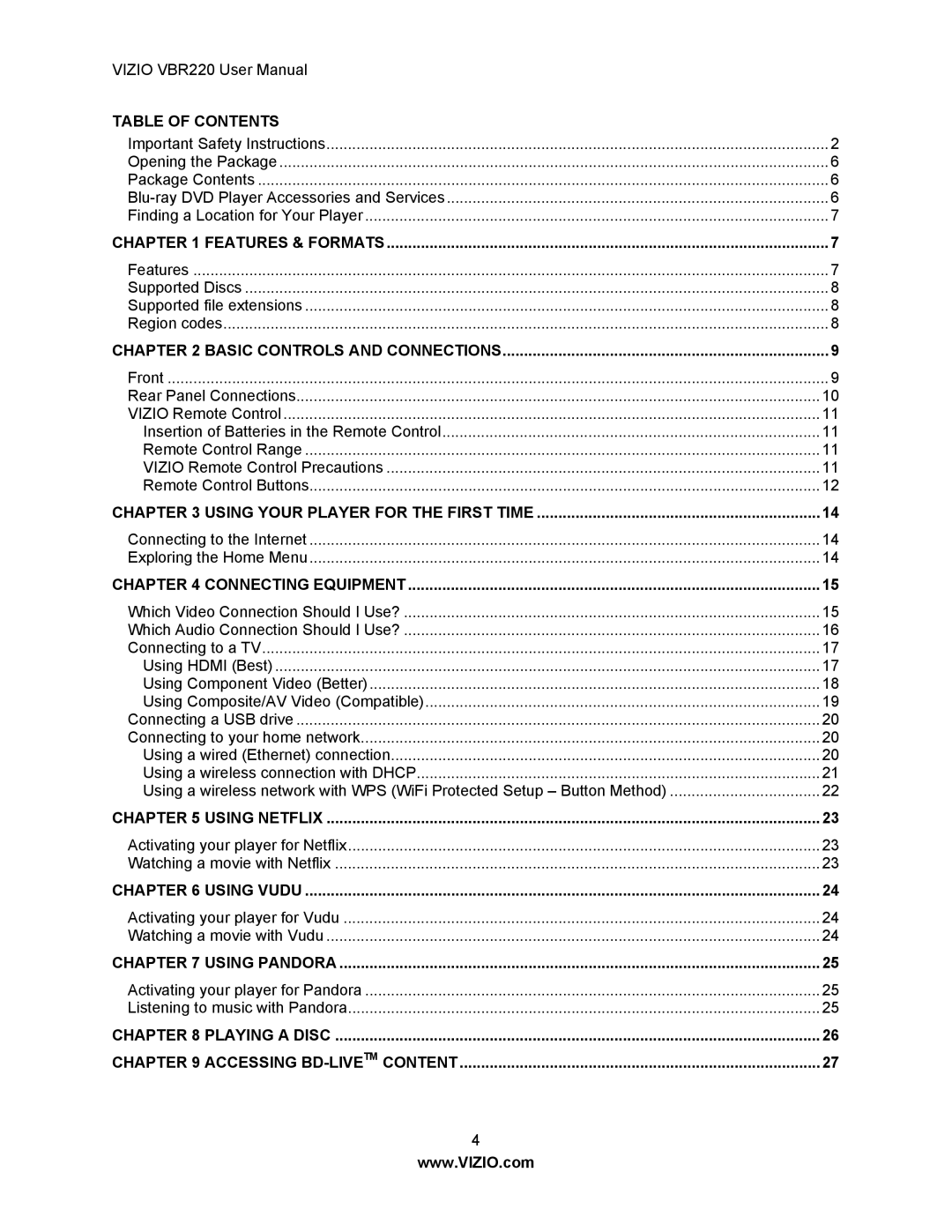 Panasonic VBR220 user manual Table of Contents 