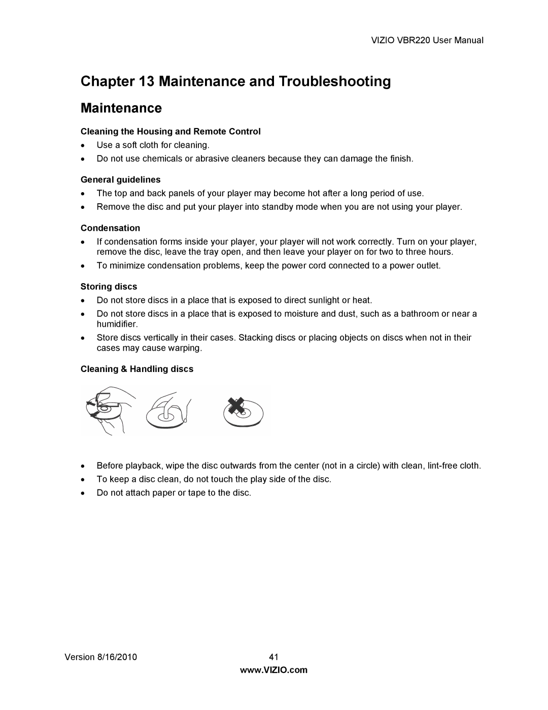 Panasonic VBR220 user manual Maintenance and Troubleshooting 