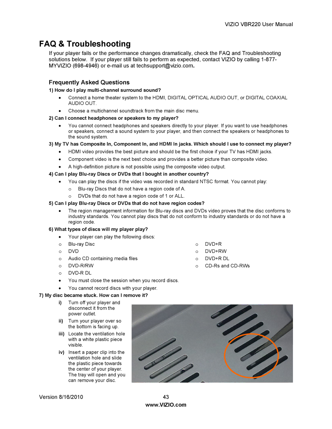 Panasonic VBR220 user manual FAQ & Troubleshooting, Frequently Asked Questions 