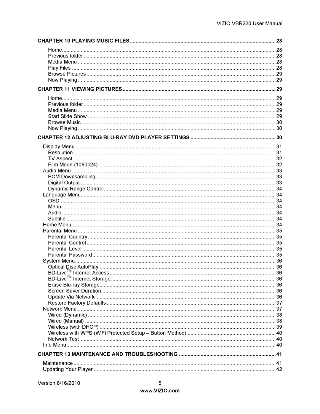 Panasonic VBR220 user manual Playing Music Files 