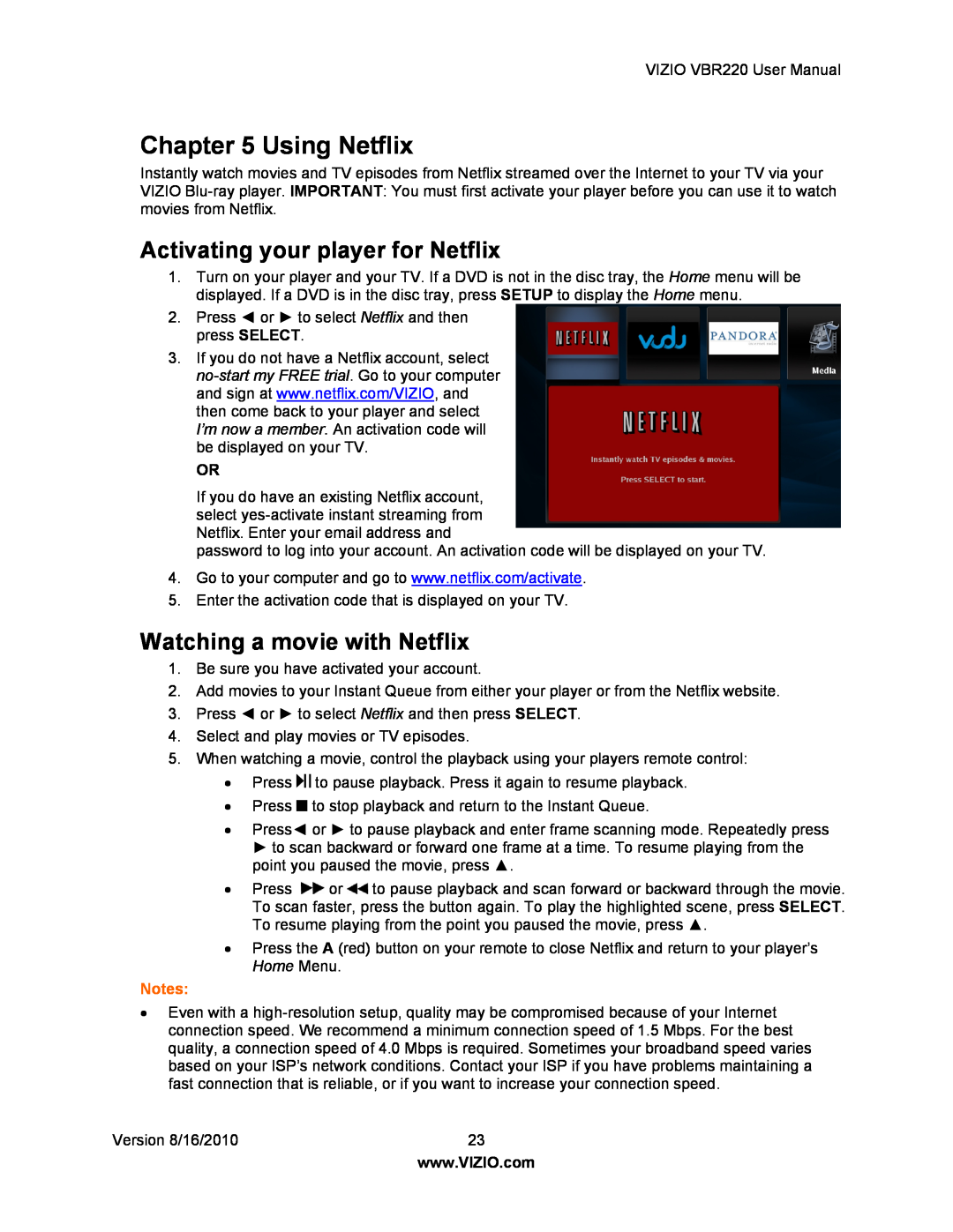 Panasonic VBR220 user manual Using Netflix, Activating your player for Netflix, Watching a movie with Netflix 
