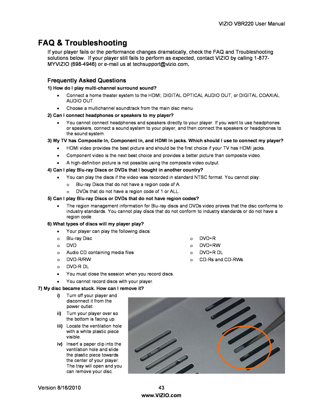 Panasonic VBR220 user manual FAQ & Troubleshooting, Frequently Asked Questions, How do I play multi-channel surround sound? 
