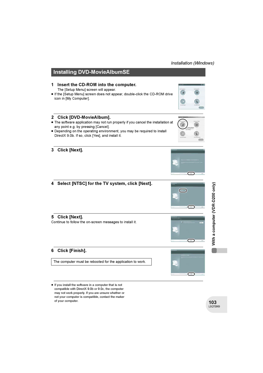 Panasonic VDR-D100 operating instructions Installing DVD-MovieAlbumSE, 103, Click DVD-MovieAlbum 