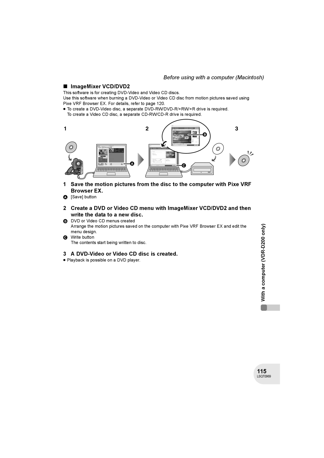 Panasonic VDR-D100 operating instructions 115, ImageMixer VCD/DVD2, DVD-Video or Video CD disc is created, Save button 