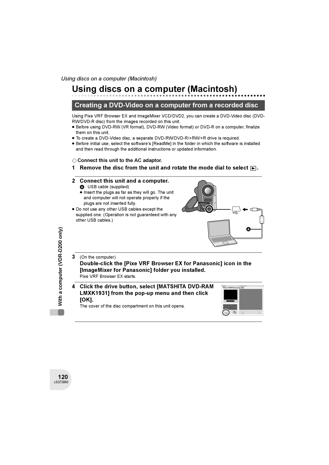 Panasonic VDR-D100 Using discs on a computer Macintosh, Creating a DVD-Video on a computer from a recorded disc, 120 