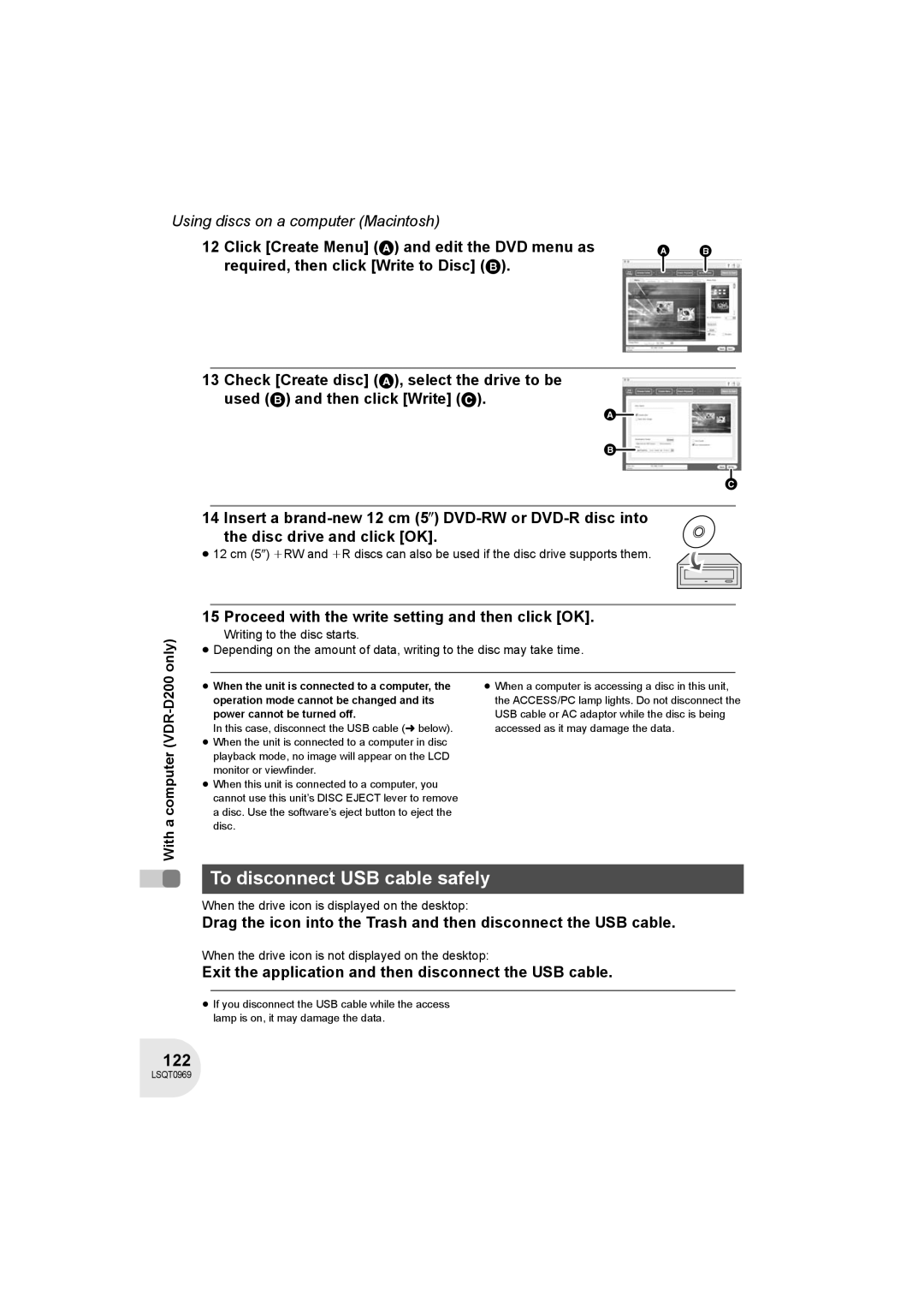 Panasonic VDR-D100 122, Proceed with the write setting and then click OK, When the drive icon is displayed on the desktop 