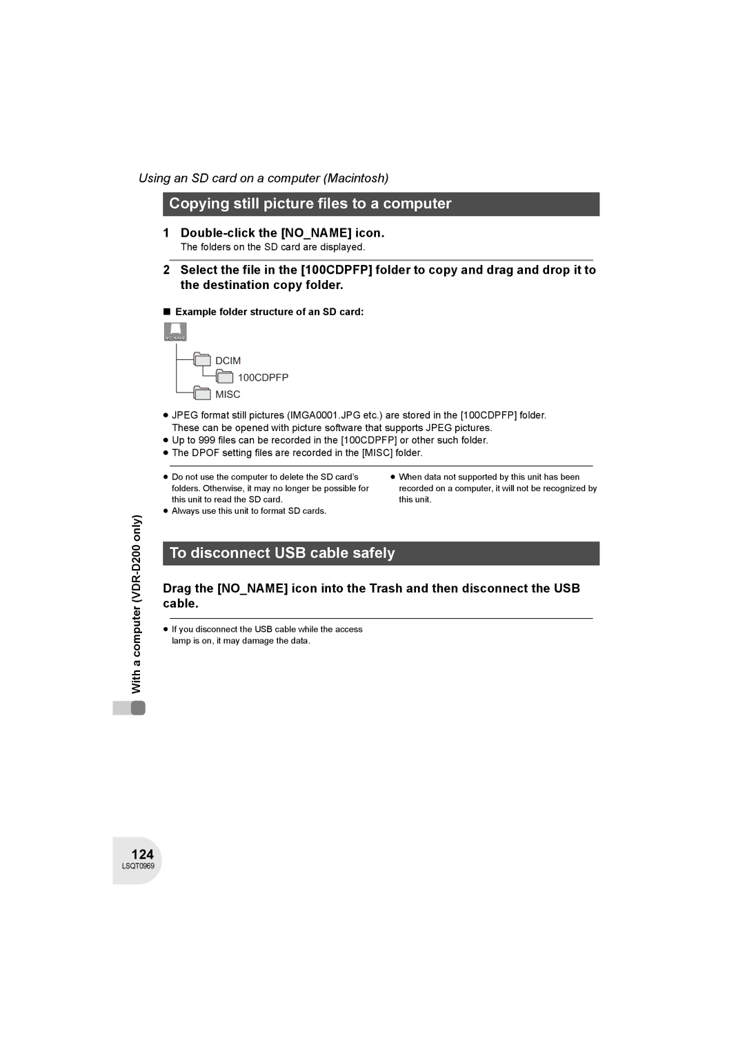 Panasonic VDR-D100 operating instructions Copying still picture files to a computer, 124, Double-click the Noname icon 