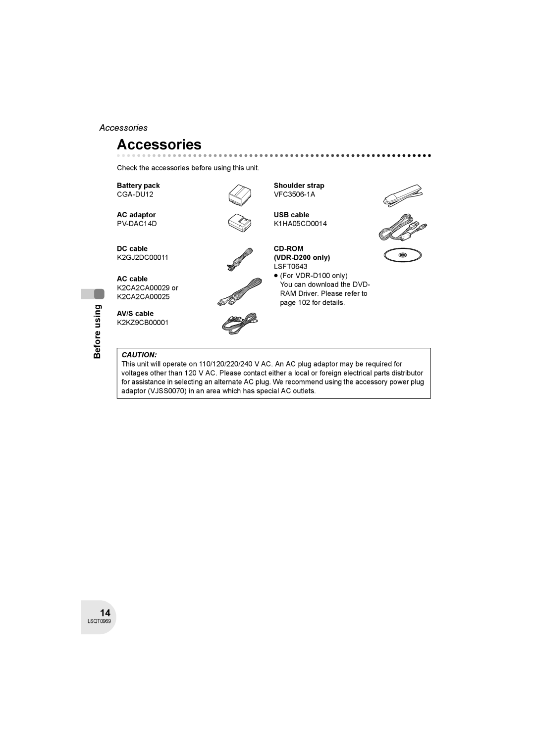 Panasonic VDR-D100 operating instructions Accessories 