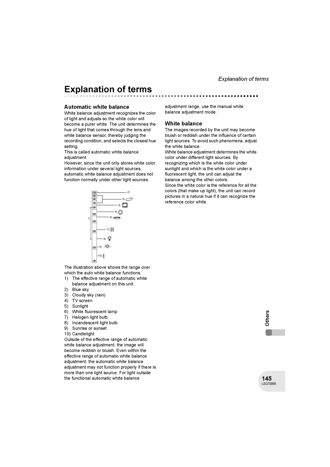 Panasonic VDR-D100 operating instructions Explanation of terms, 145, Automatic white balance, White balance 