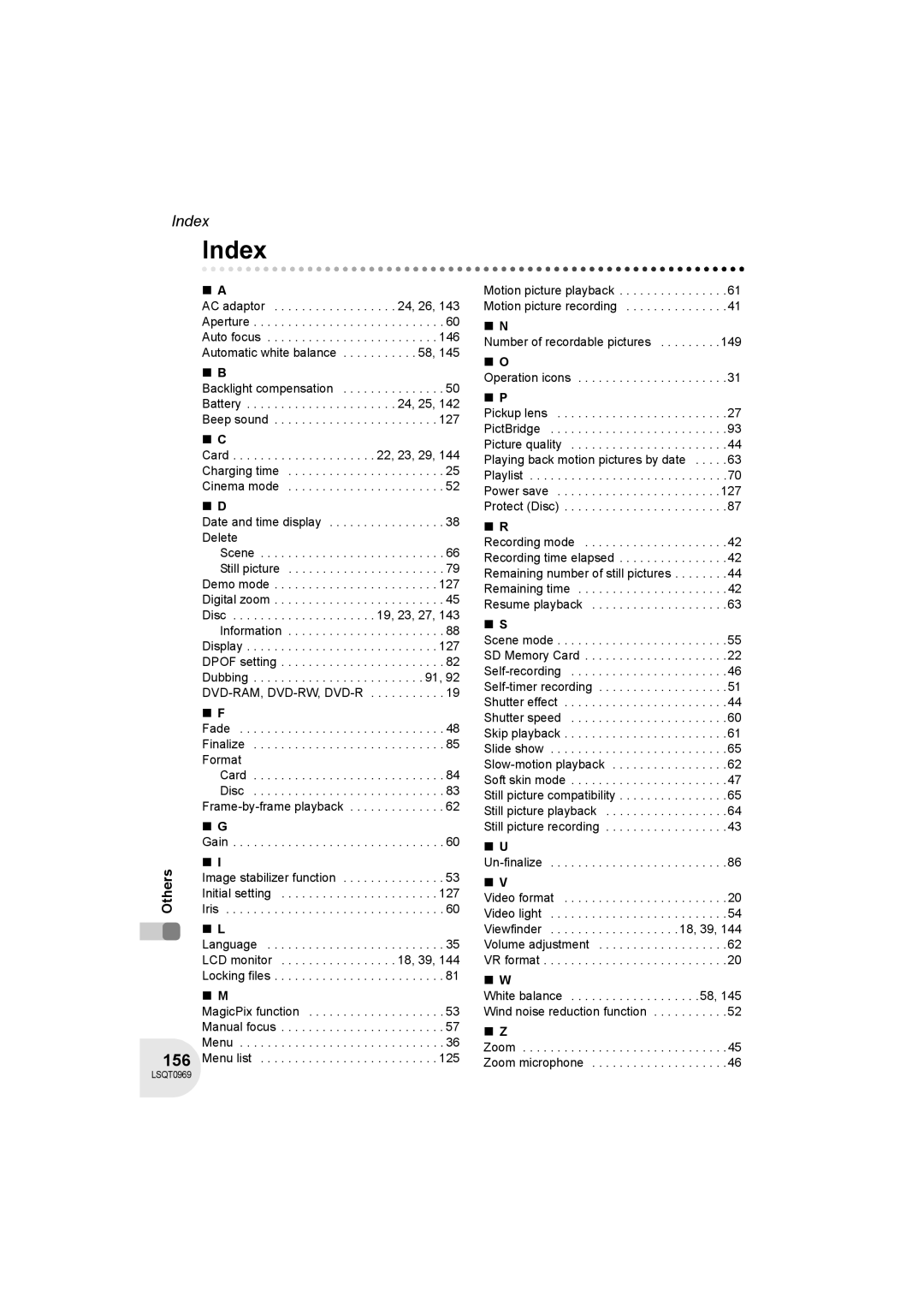 Panasonic VDR-D100 operating instructions Index, Iris Image stabilizer function Initial setting, Menu list, Un-finalize 