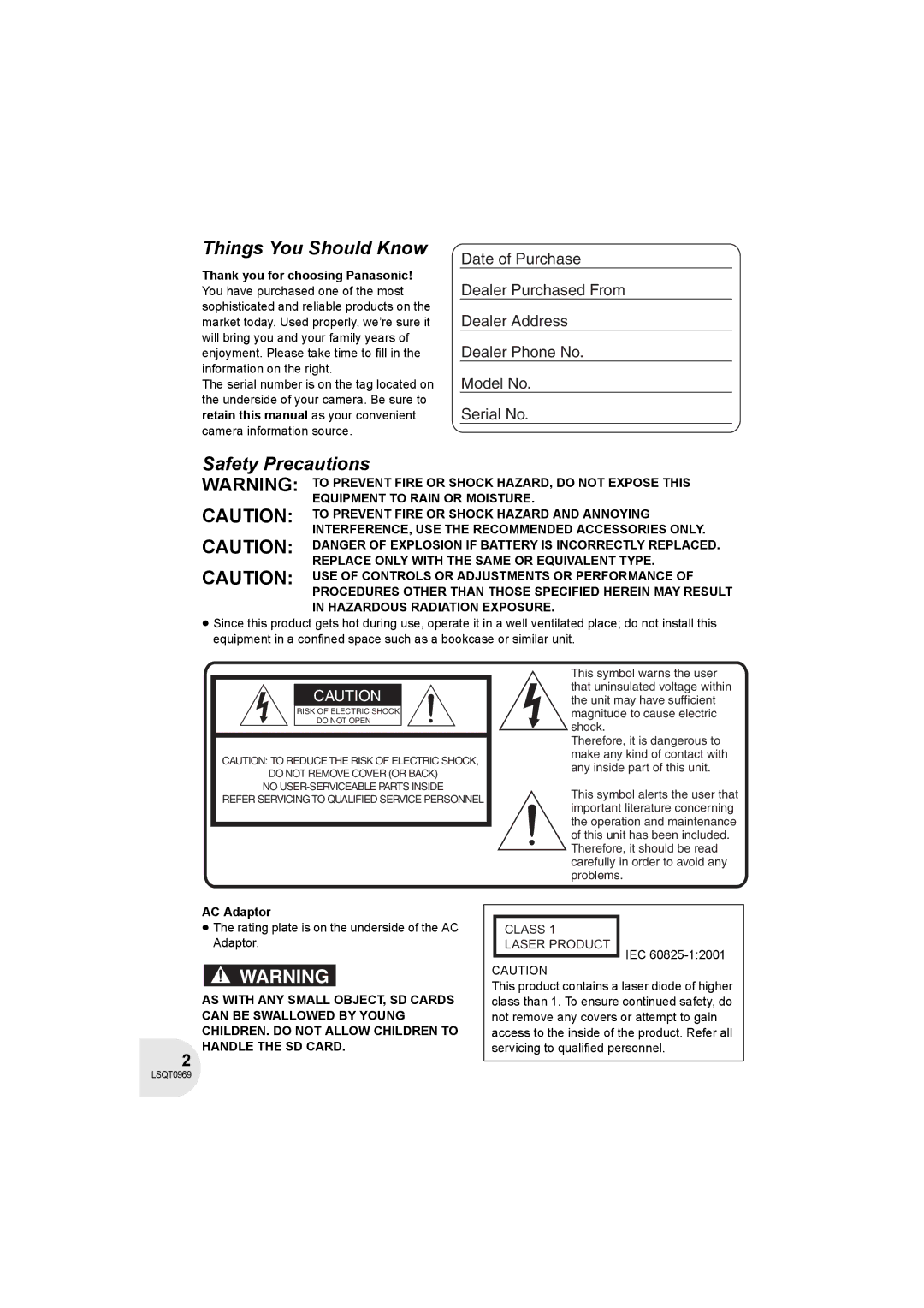 Panasonic VDR-D100 operating instructions ≥ The rating plate is on the underside of the AC Adaptor, Iec 