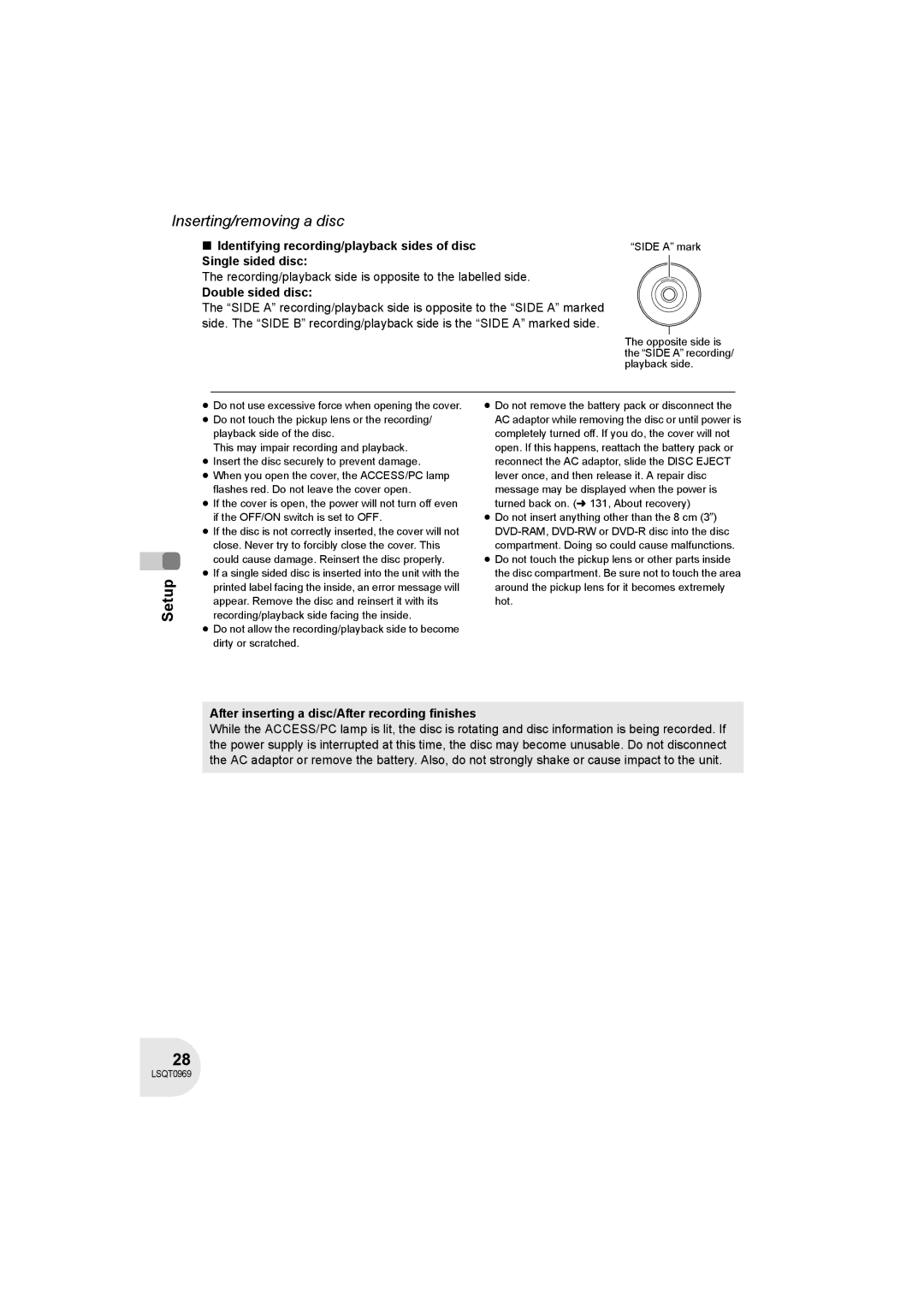 Panasonic VDR-D100 operating instructions Recording/playback side is opposite to the labelled side, Double sided disc 