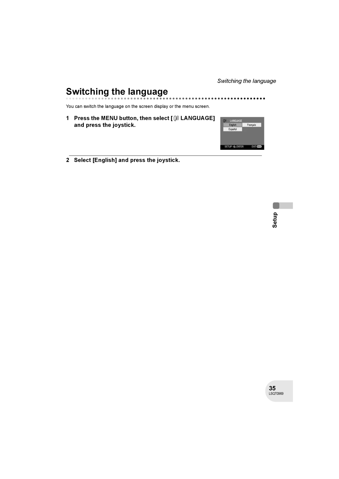 Panasonic VDR-D100 operating instructions Switching the language 