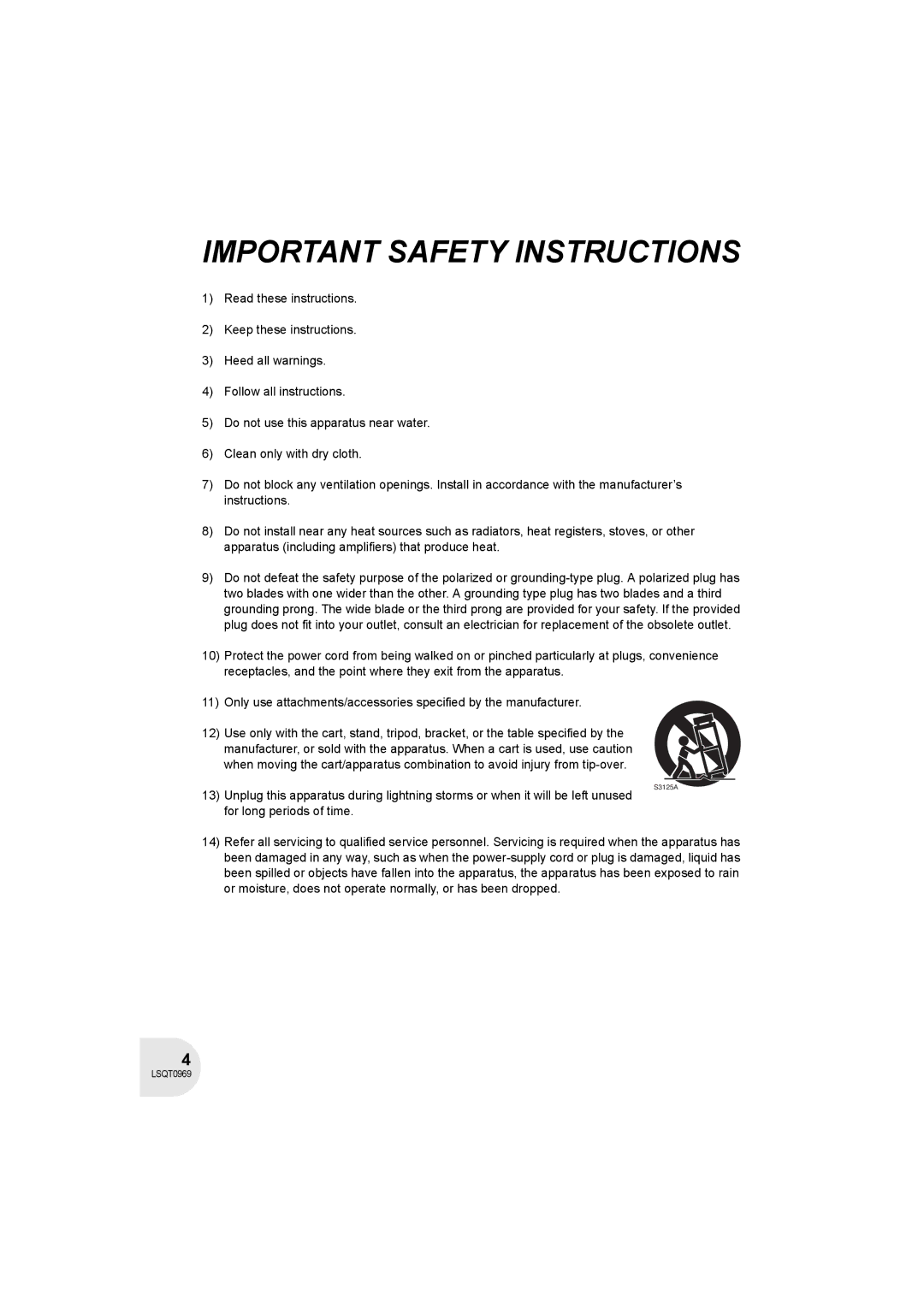 Panasonic VDR-D100 operating instructions Important Safety Instructions 