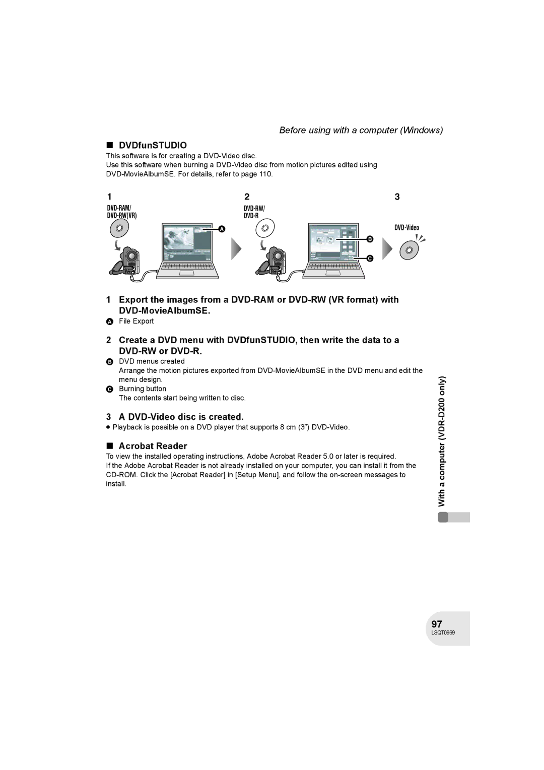 Panasonic VDR-D100 operating instructions DVDfunSTUDIO, DVD-Video disc is created, Acrobat Reader, File Export 