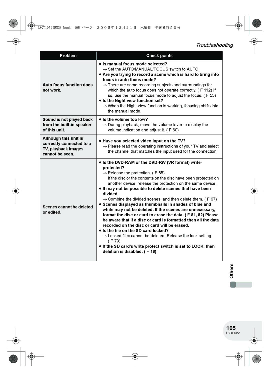 Panasonic VDR-D150GN operating instructions 105, ≥ Is the volume too low?, Deletion is disabled. l 