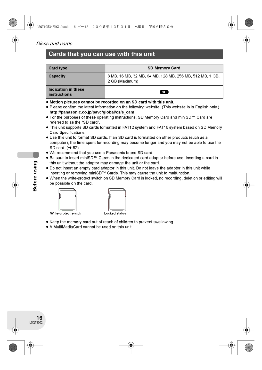 Panasonic VDR-D150GN operating instructions Cards that you can use with this unit 