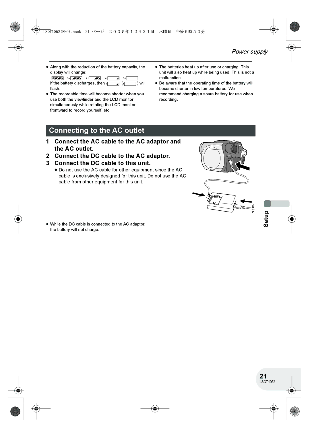 Panasonic VDR-D150GN operating instructions Connecting to the AC outlet 