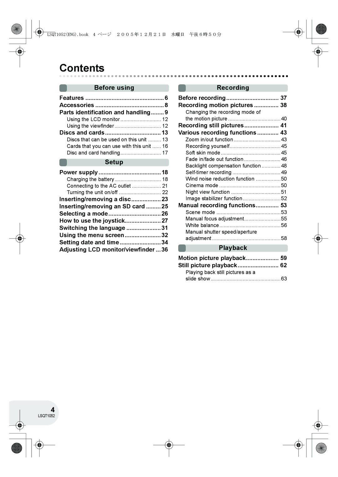 Panasonic VDR-D150GN operating instructions Contents 