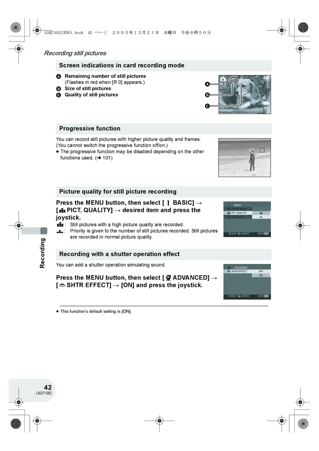 Panasonic VDR-D150GN operating instructions Screen indications in card recording mode, Progressive function 