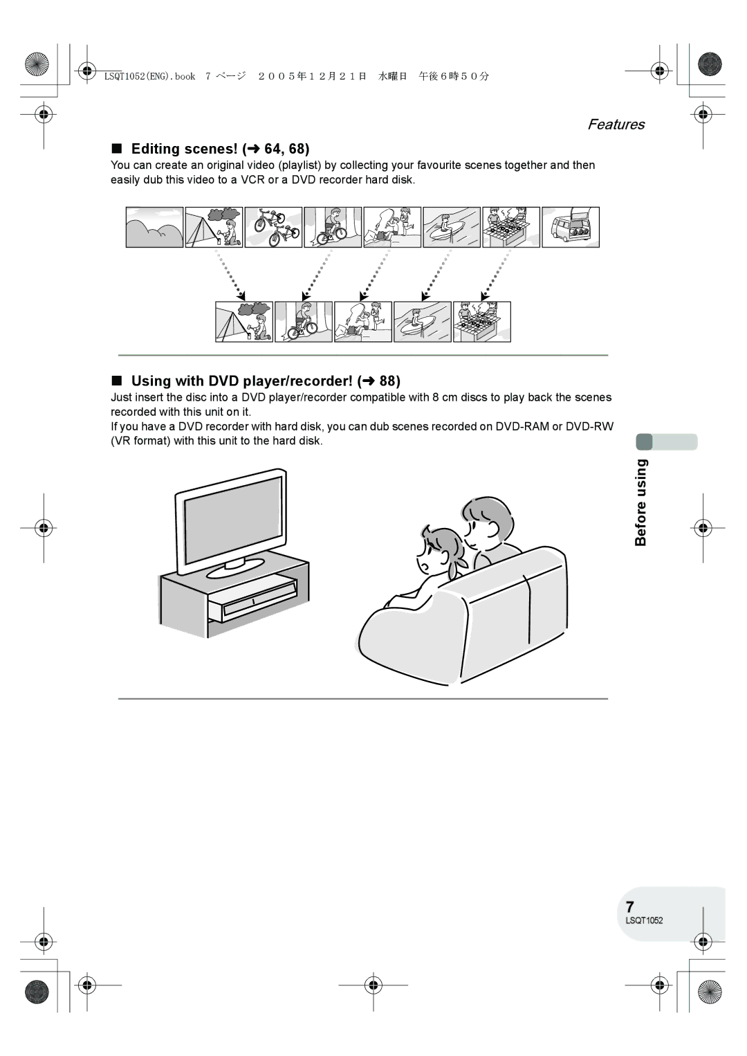 Panasonic VDR-D150GN operating instructions Editing scenes! l 64, Using with DVD player/recorder! l 