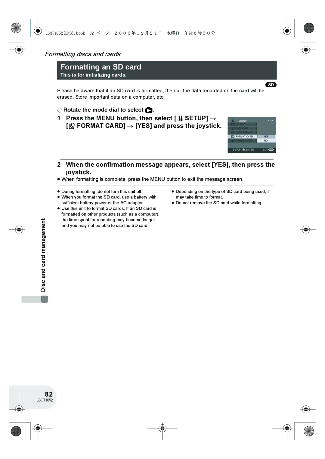 Panasonic VDR-D150GN operating instructions Formatting an SD card, This is for initializing cards 