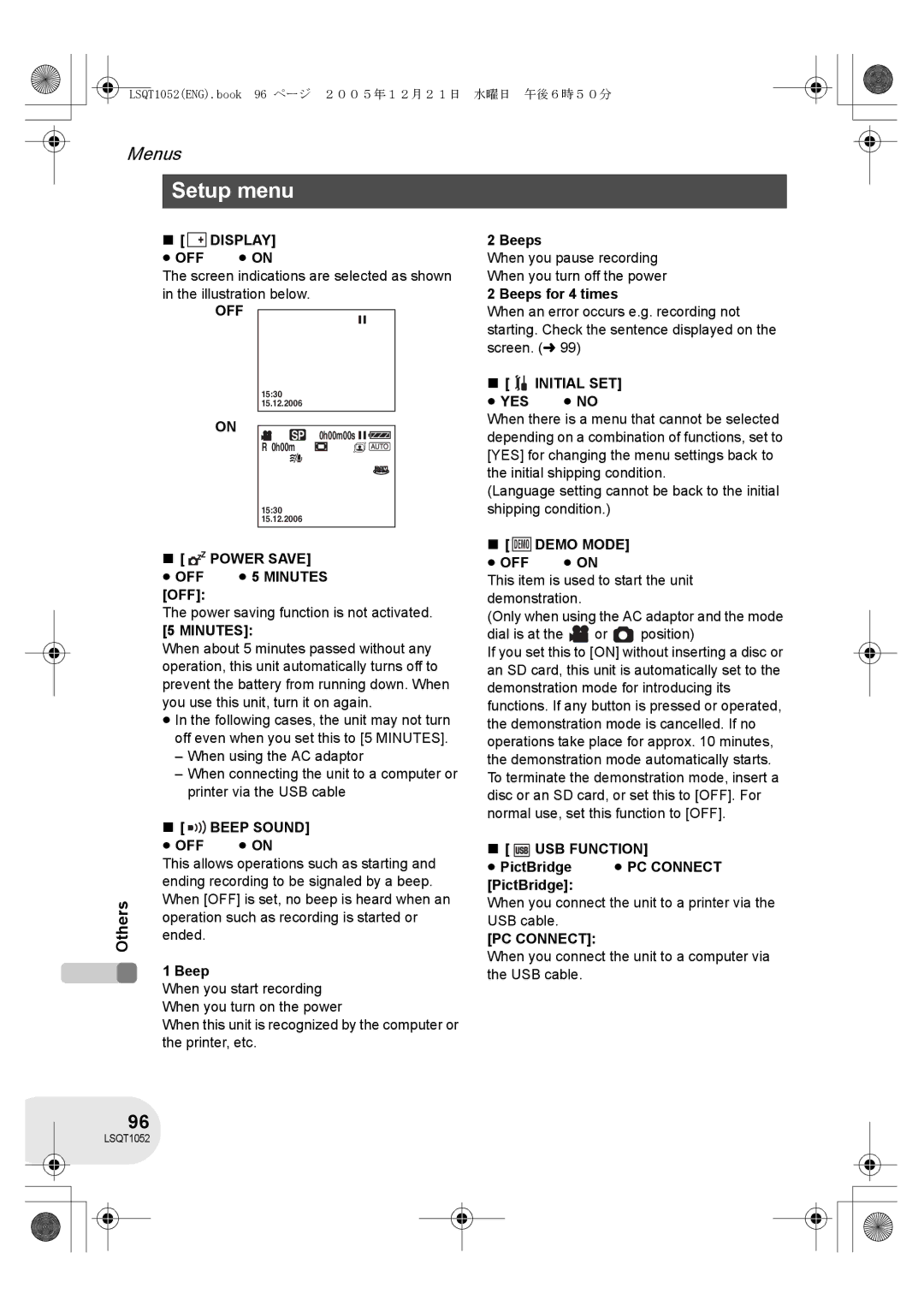 Panasonic VDR-D150GN operating instructions Setup menu 