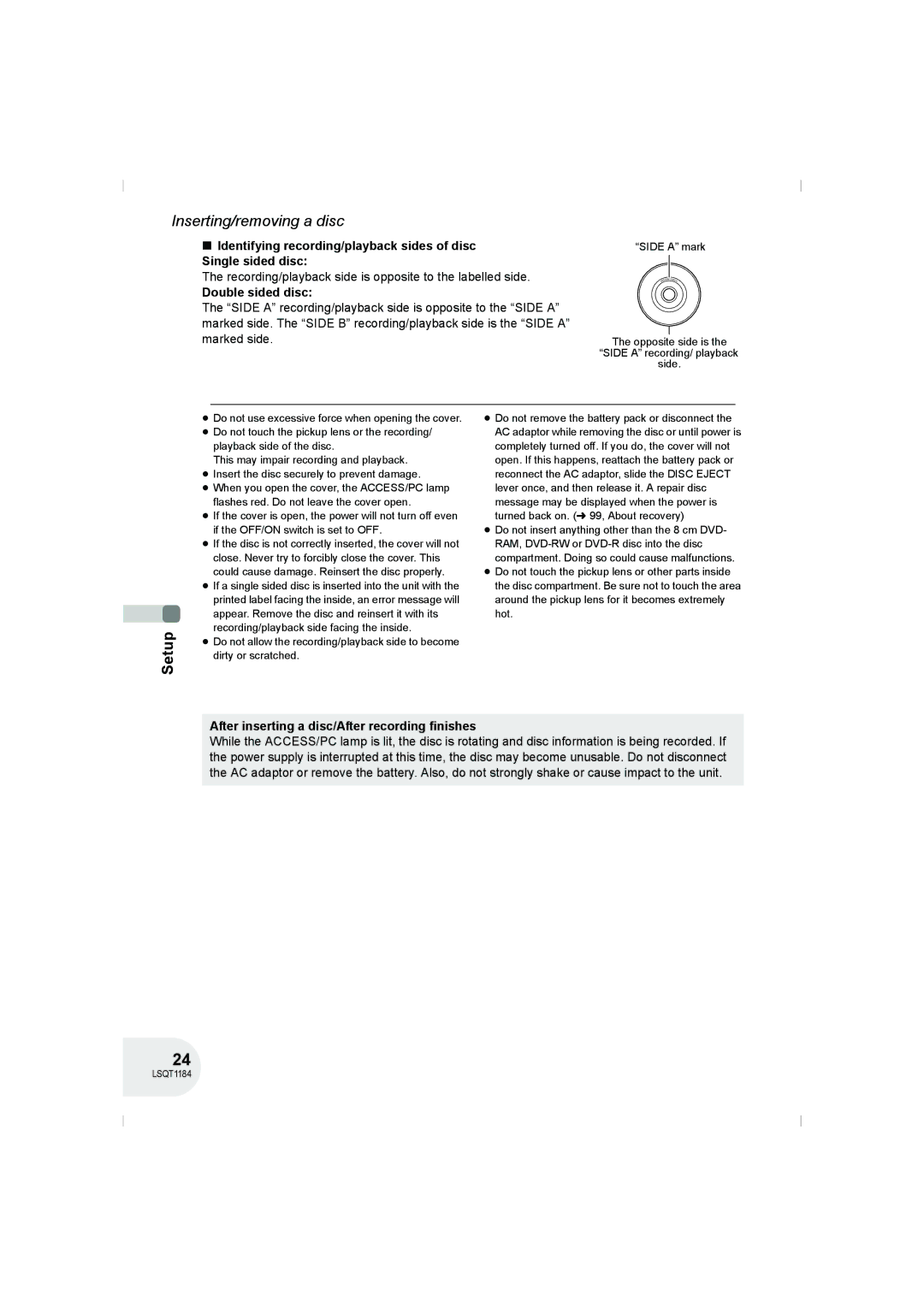 Panasonic VDR-D160GN manual Recording/playback side is opposite to the labelled side, Double sided disc 