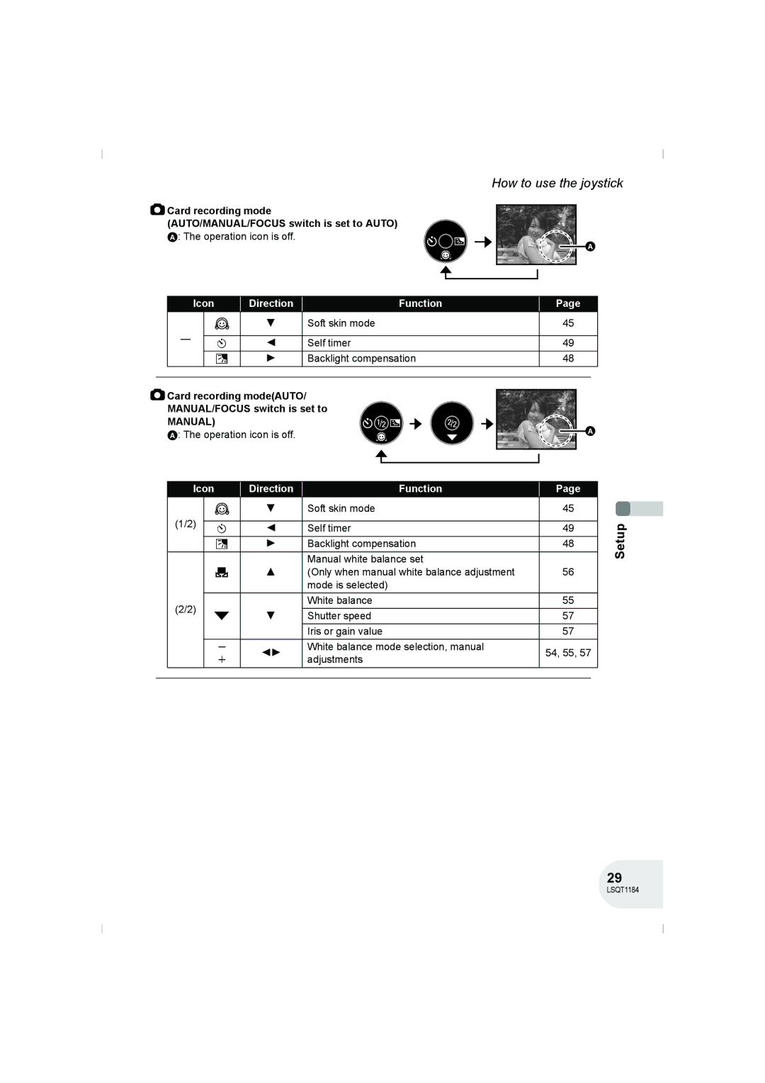 Panasonic VDR-D160GN manual Self timer, Card recording modeAUTO MANUAL/FOCUS switch is set to, Manual, Direction Function 