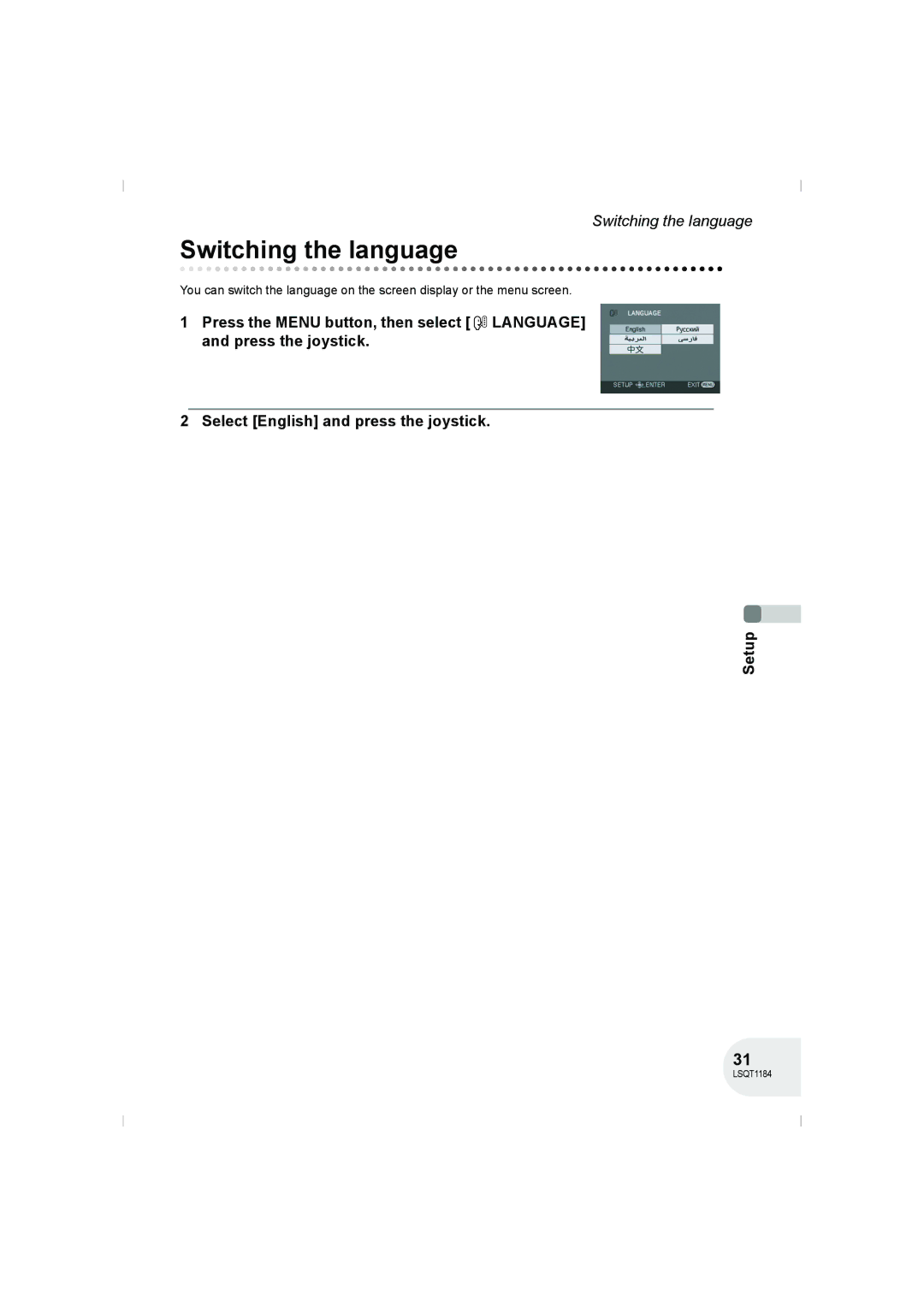 Panasonic VDR-D160GN manual Switching the language 