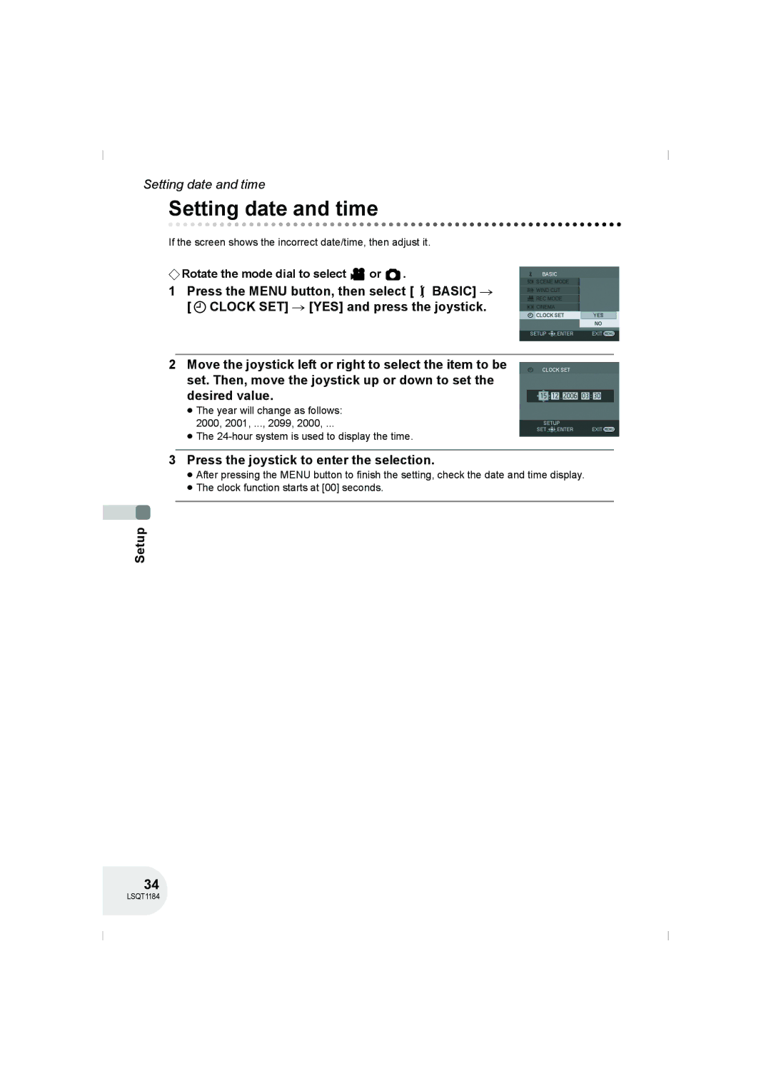 Panasonic VDR-D160GN manual Setting date and time, If the screen shows the incorrect date/time, then adjust it 