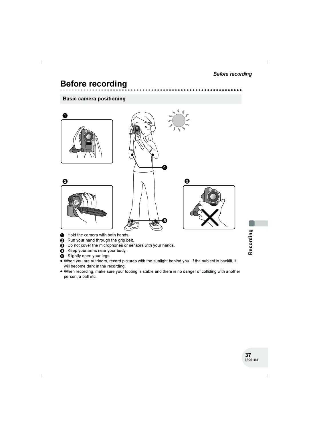 Panasonic VDR-D160GN manual Before recording, Basic camera positioning 