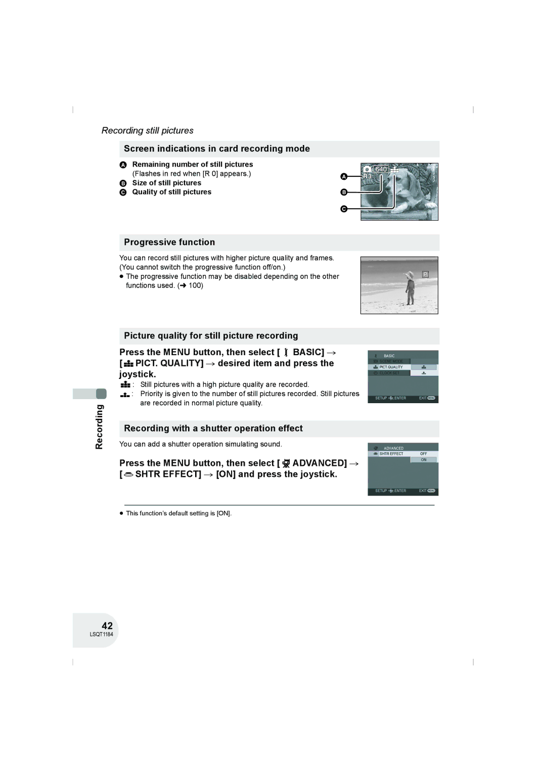 Panasonic VDR-D160GN manual Screen indications in card recording mode, Progressive function 