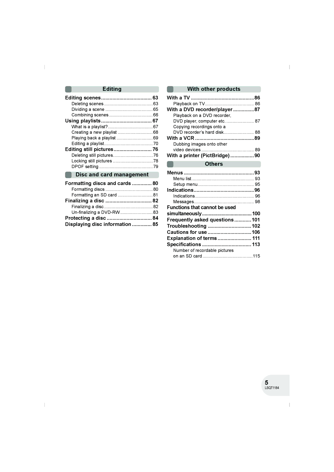 Panasonic VDR-D160GN manual Editing, With other products, Others 