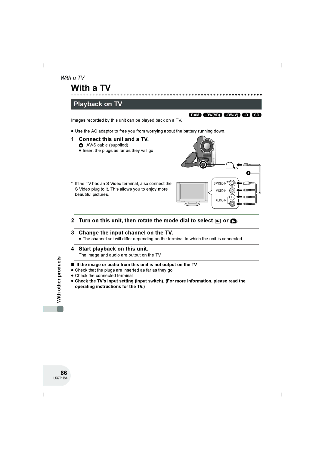 Panasonic VDR-D160GN manual With a TV, Playback on TV, Connect this unit and a TV, Start playback on this unit 