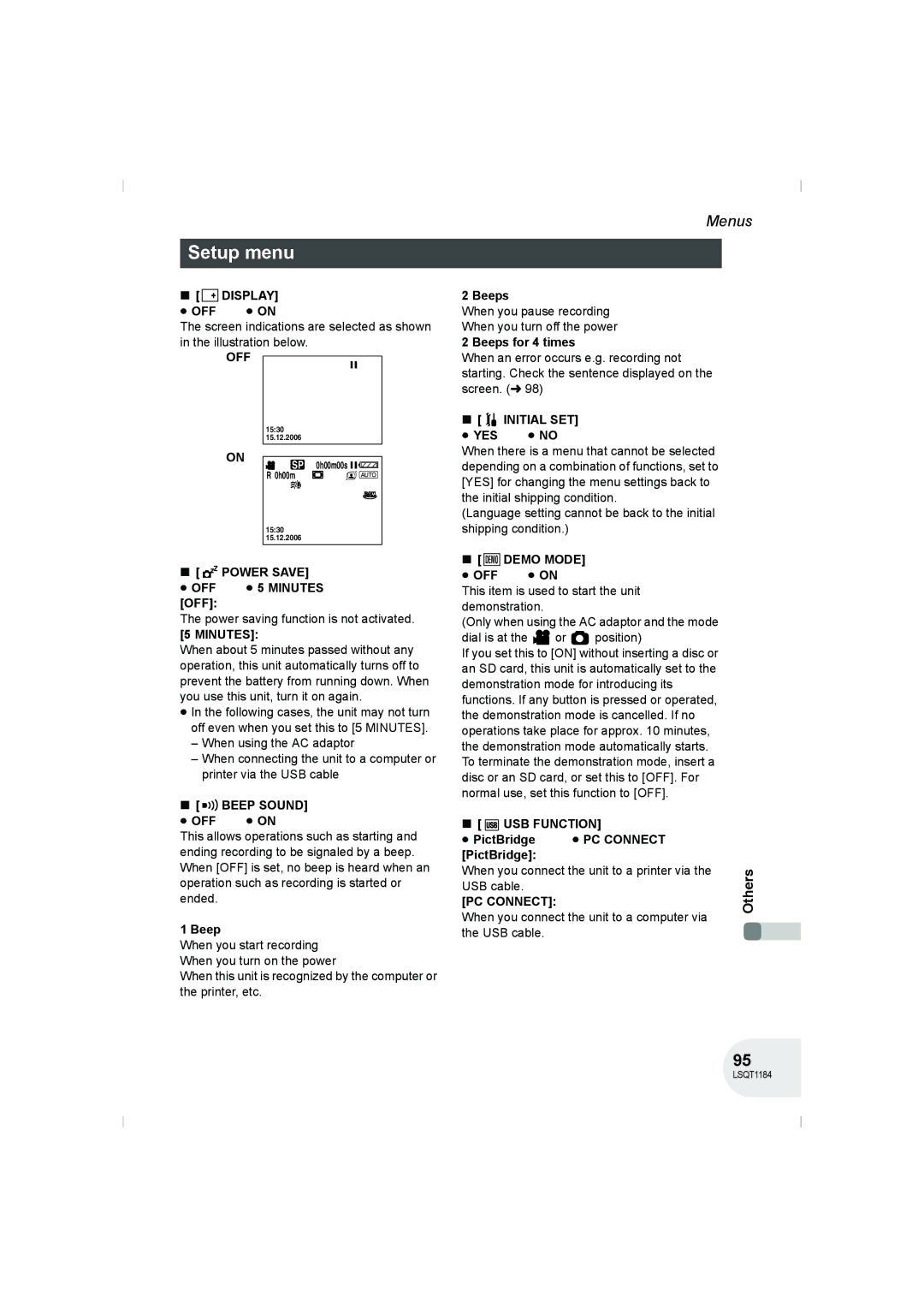 Panasonic VDR-D160GN manual Setup menu 