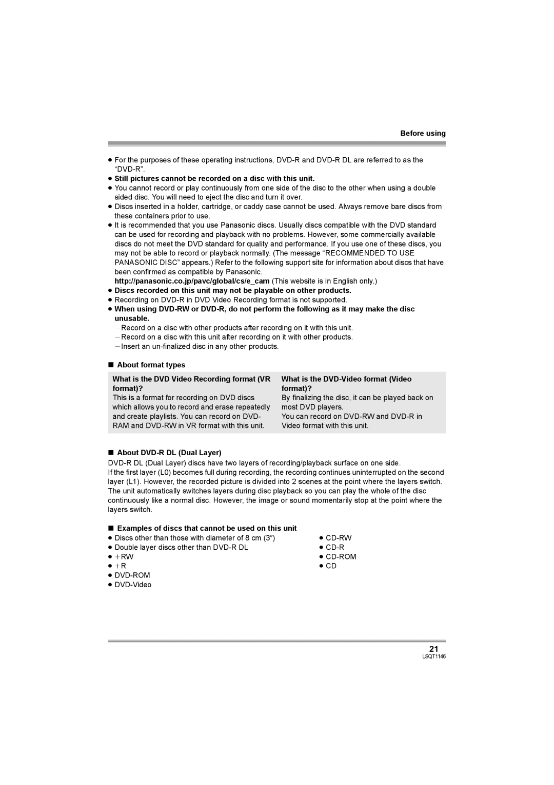 Panasonic VDR-D220 operating instructions About DVD-R DL Dual Layer, Examples of discs that cannot be used on this unit 