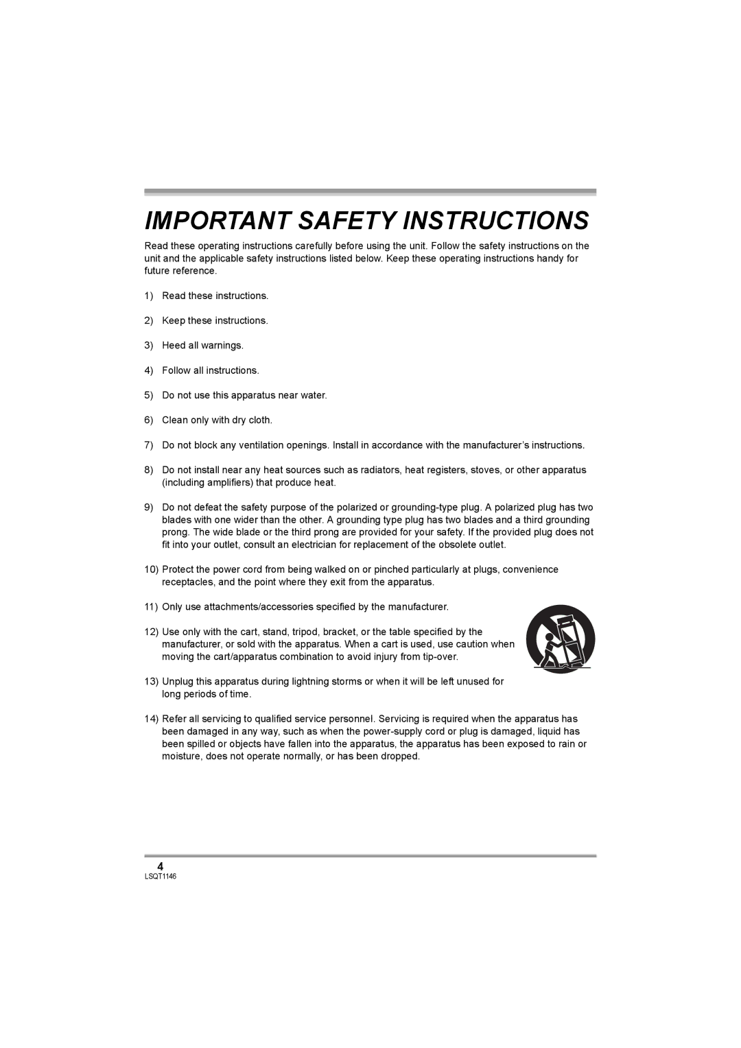 Panasonic VDR-D220 operating instructions Important Safety Instructions 