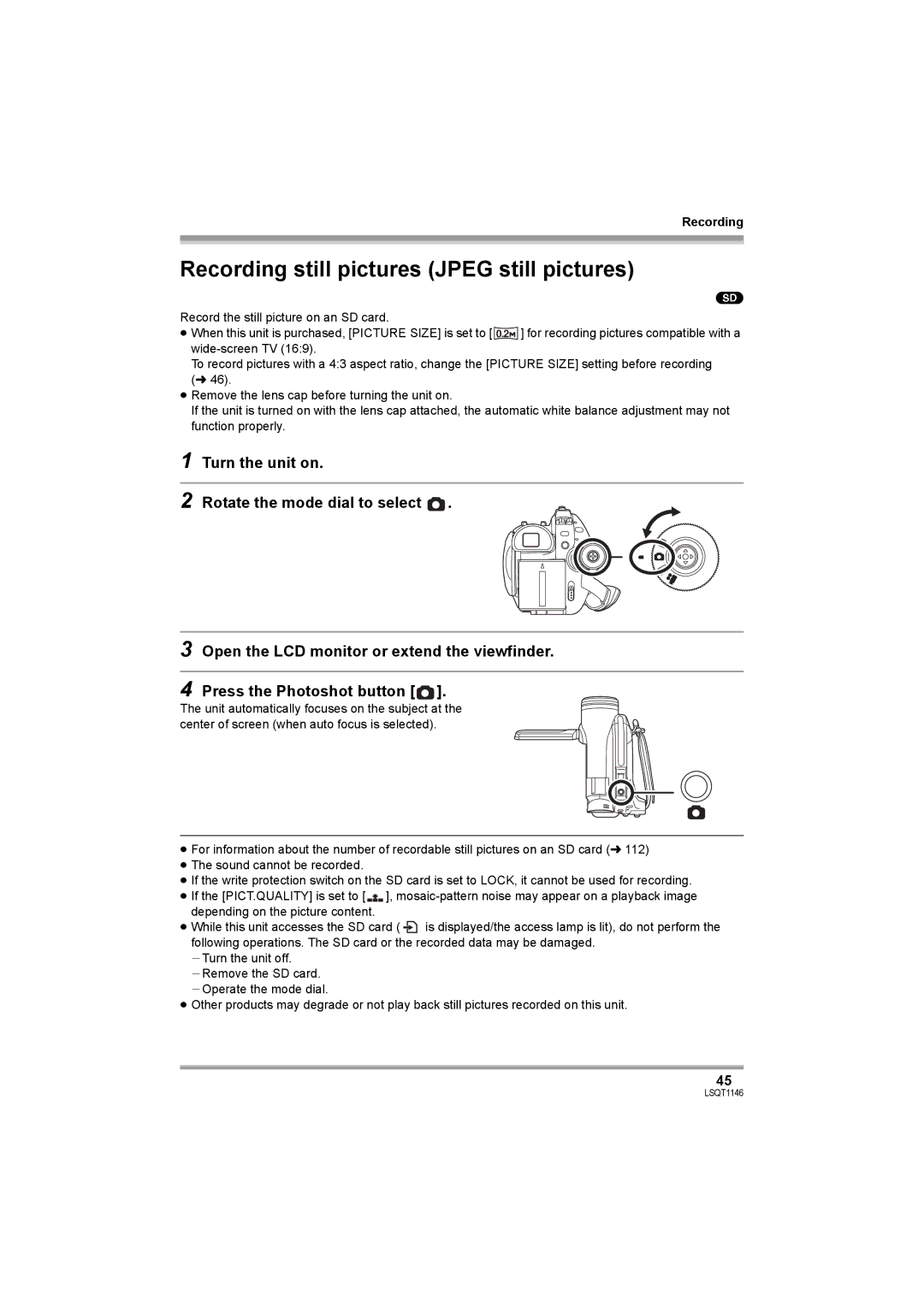 Panasonic VDR-D220 operating instructions Recording still pictures Jpeg still pictures 