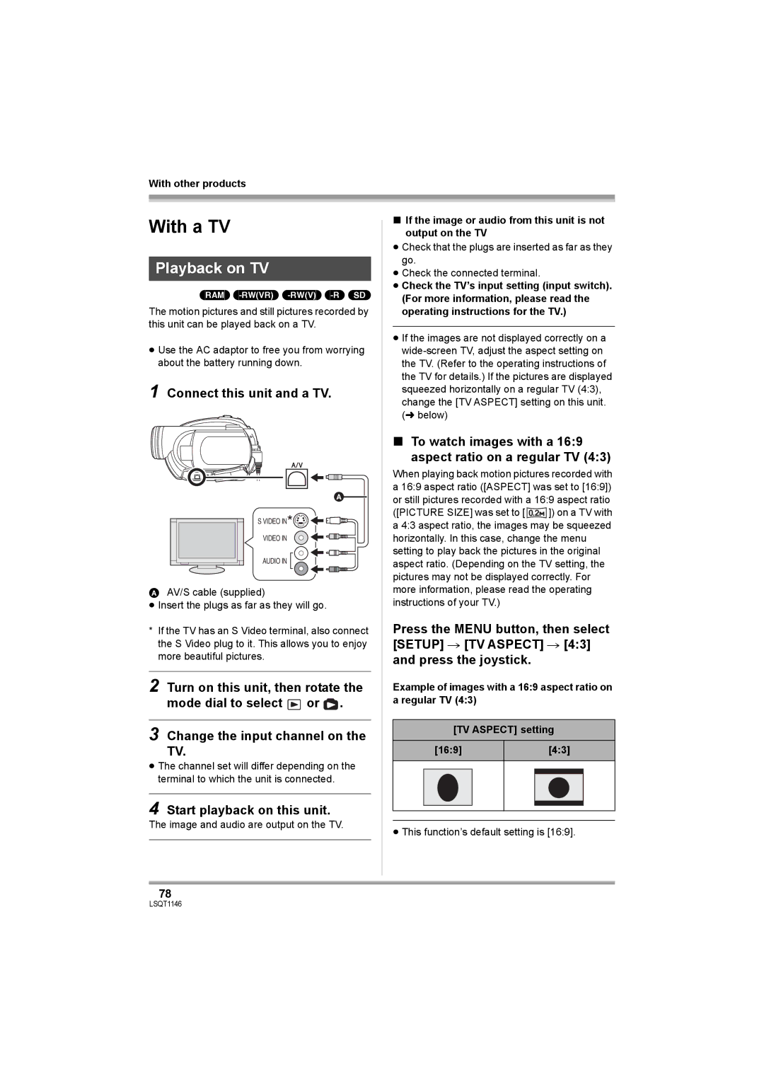 Panasonic VDR-D220 With a TV, Playback on TV, Connect this unit and a TV, Start playback on this unit 