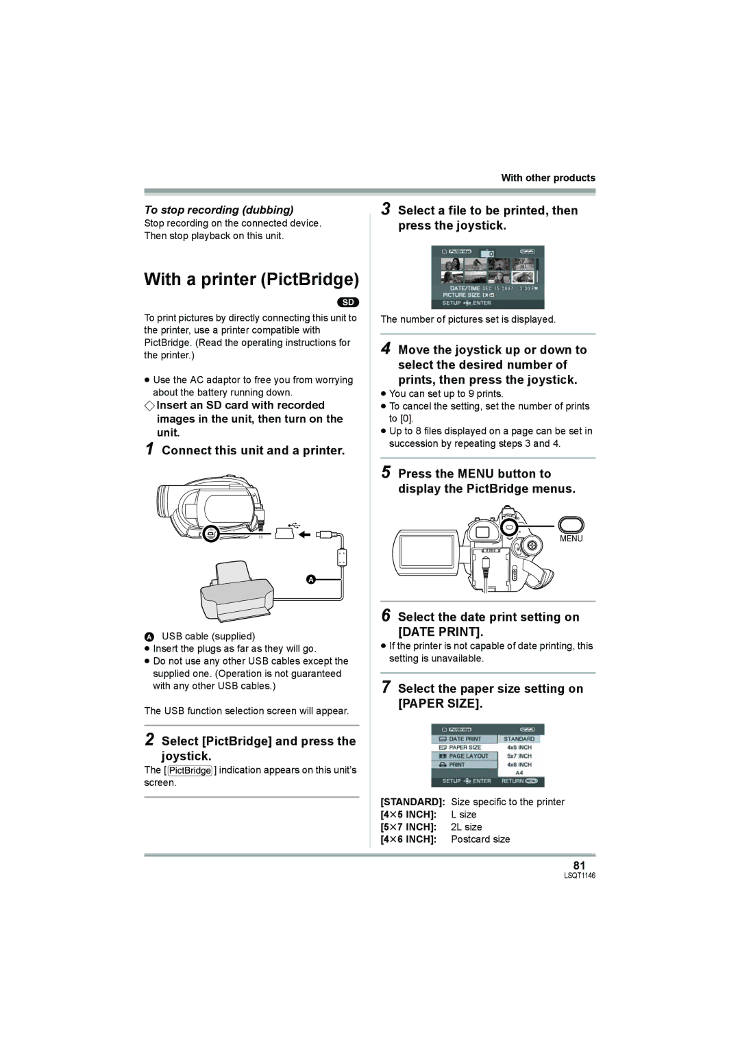 Panasonic VDR-D220 operating instructions With a printer PictBridge 