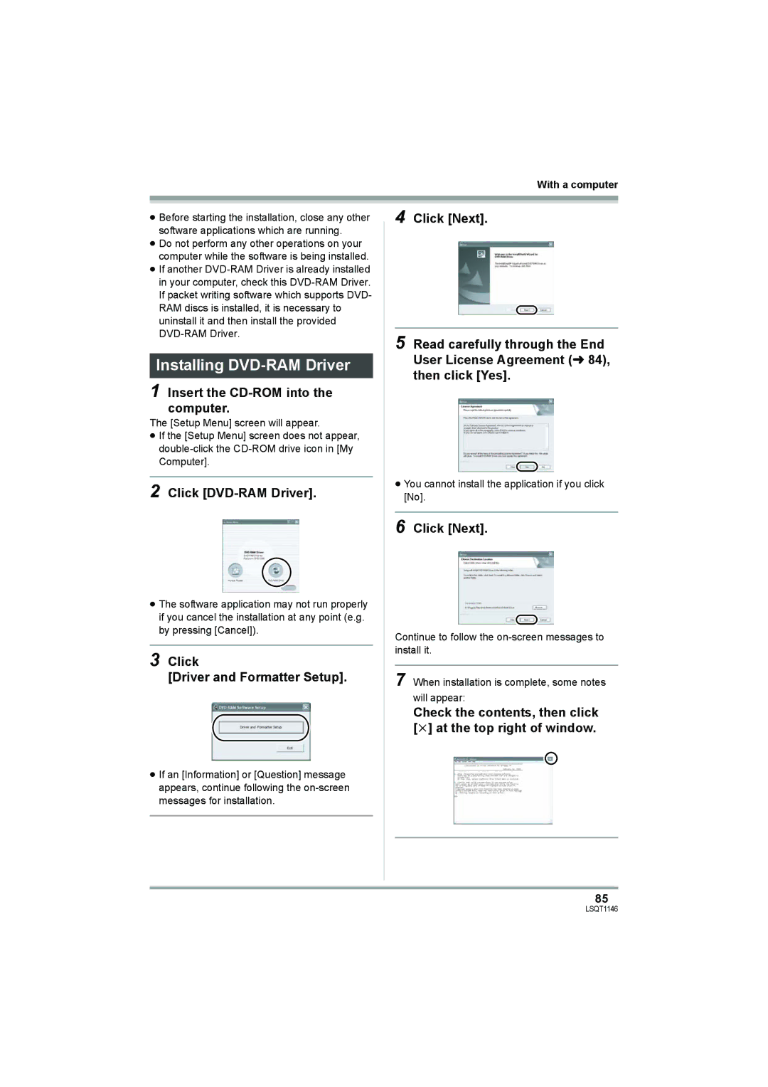 Panasonic VDR-D220 operating instructions Installing DVD-RAM Driver 