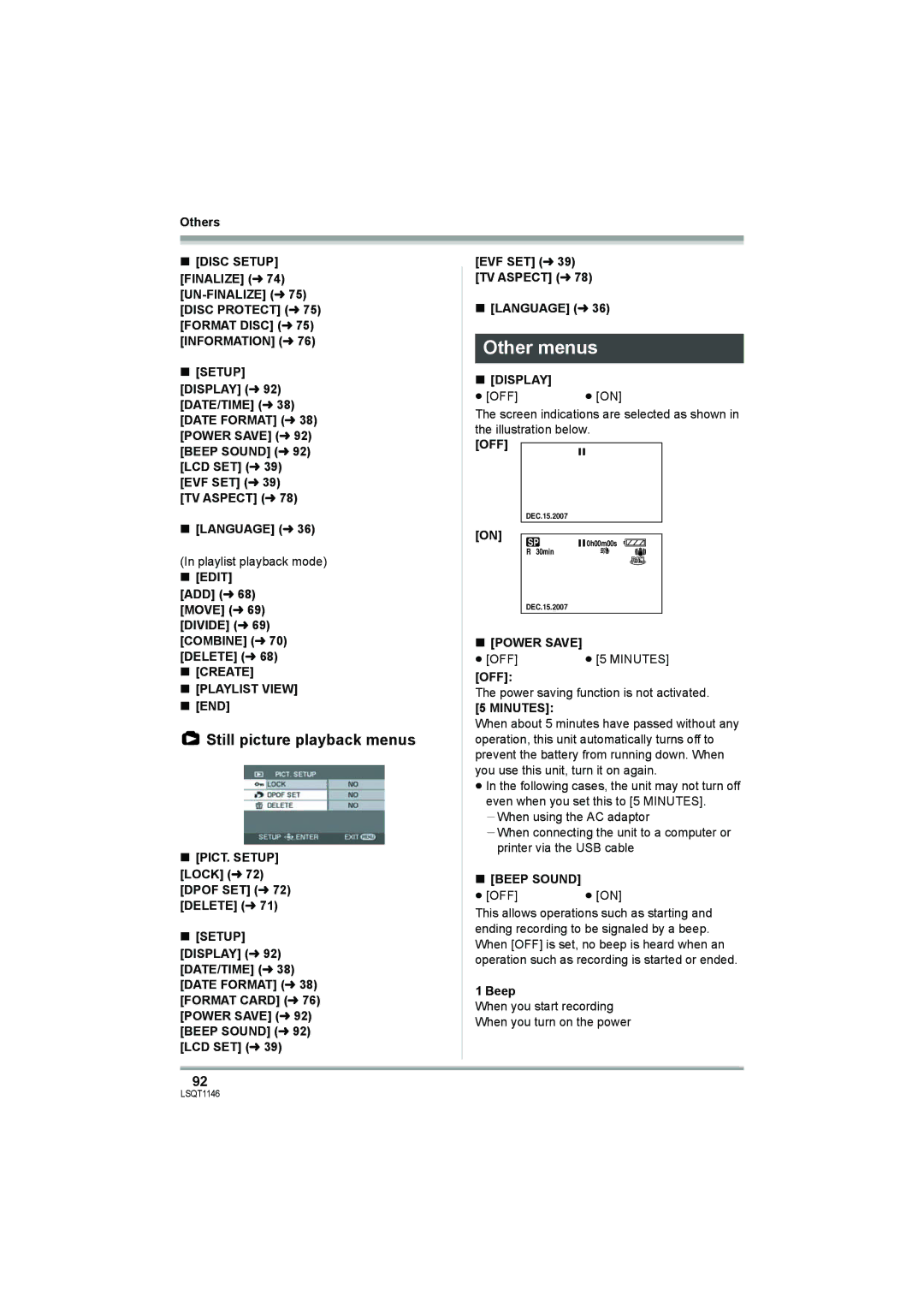 Panasonic VDR-D220 operating instructions Other menus, Still picture playback menus 