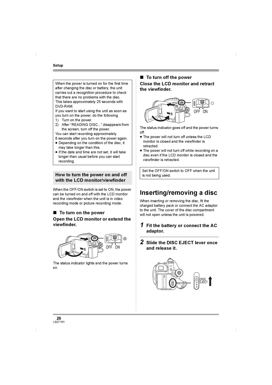 Panasonic VDR-D220GN, VDR-D310GN operating instructions Inserting/removing a disc 