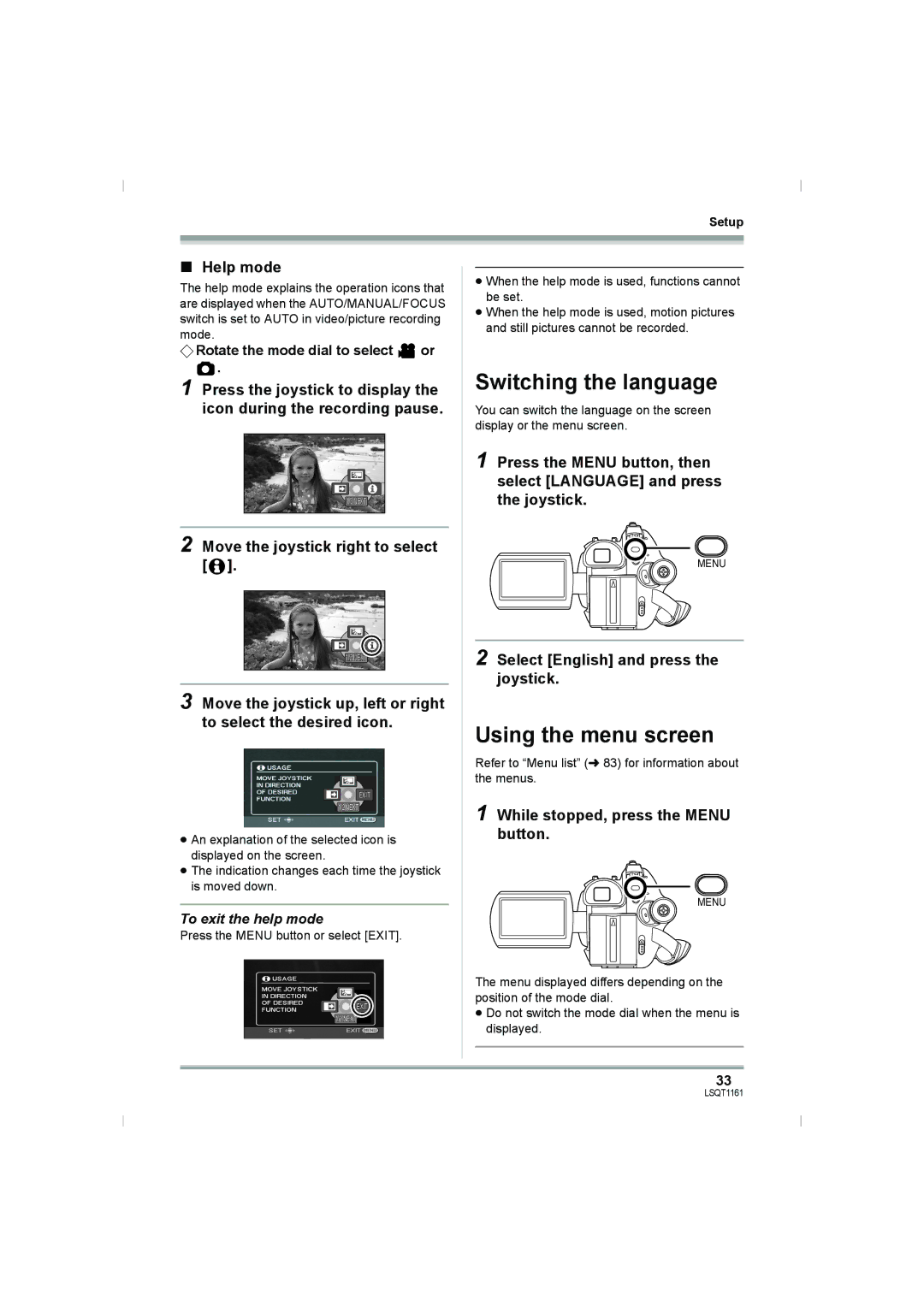 Panasonic VDR-D310GN, VDR-D220GN operating instructions Switching the language, Using the menu screen 