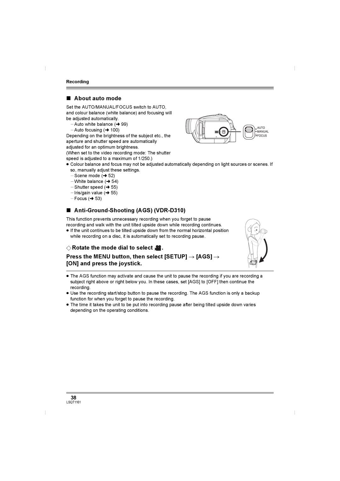 Panasonic VDR-D220GN, VDR-D310GN operating instructions About auto mode, Anti-Ground-Shooting AGS VDR-D310 